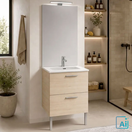 Pack Meuble de Salle de Bain 60 cm Complet avec Vasque et Robinetterie