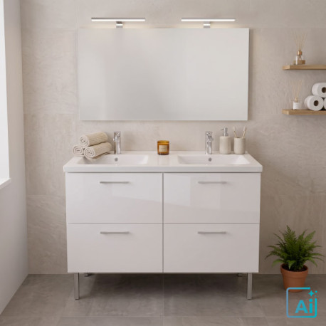 Meuble de Salle de Bain blanc 120 cm Complet avec Vasque et Robinetterie