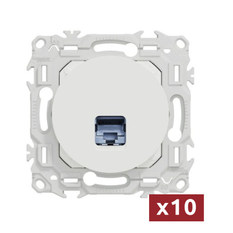 Pack de 10 prises RJ45 Odace Schneider Electric - Cat.6A - STP - Blanc