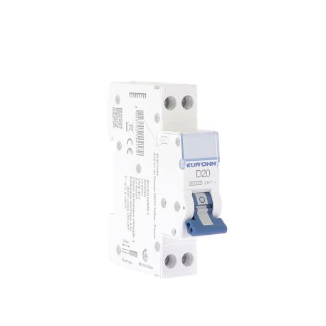 Disjoncteur divisionnaire 20A RX Protect Eur'Ohm - 1P+N - Courbe D - 6kA - Connexions vis/vis