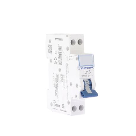 Disjoncteur divisionnaire 16A RX Protect Eur'Ohm - 1P+N - Courbe D - 6kA - Connexions vis/vis