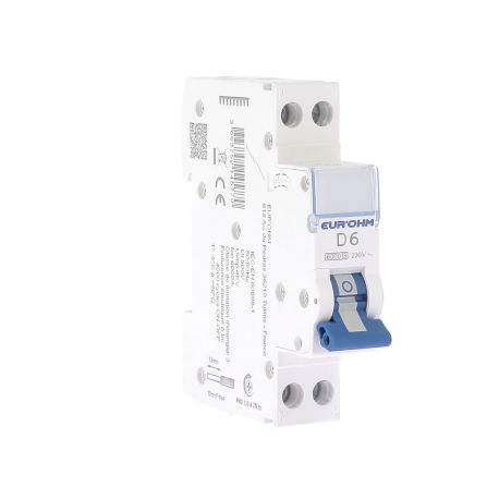 Disjoncteur divisionnaire 6A RX Protect Eur'Ohm - 1P+N - Courbe D - 6kA - Connexions vis/vis