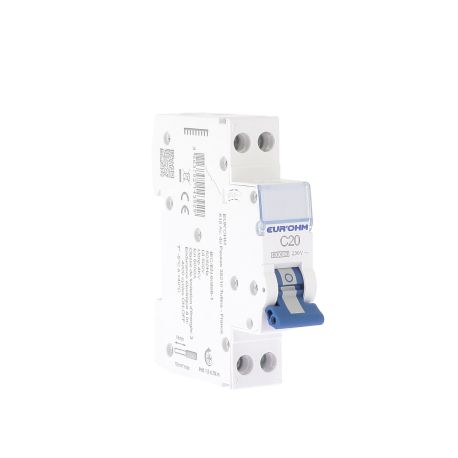 Disjoncteur divisionnaire 20A RX Protect Eur'Ohm - 1P+N - Courbe C - 6kA - Connexions vis/vis