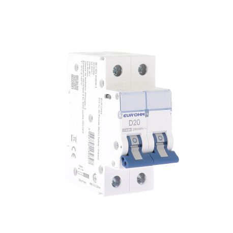 Disjoncteur divisionnaire 20A RX Protect Eur'Ohm - 2P - Courbe D - 6kA - Connexion vis/vis