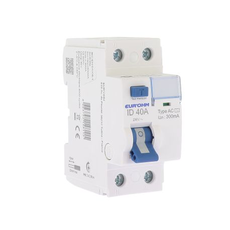 Interrupteur différentiel 1P+N 2x40A RxProtect Eur'Ohm - Type AC - 300mA - Connexion haut/bas