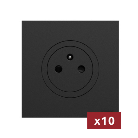 Pack 10 prises affleurantes 2P+T avec plaques Odace 2025 Schneider Electric - 16A - Noir