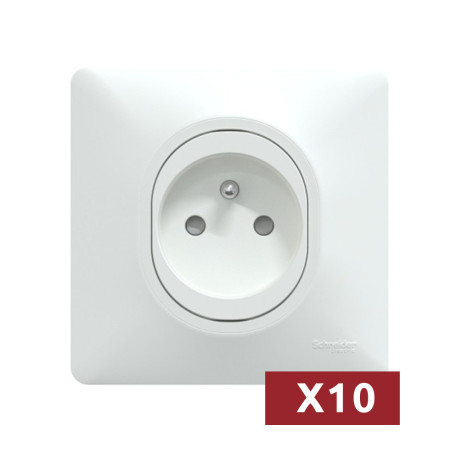 Pack de 10 prises de courant Ovalis Schneider Electric - Encastrée - 16A - Blanc