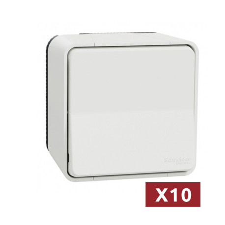 Pack de 10 commandes va-et-vient à connexion auto IP55 IK08 - Saillie - Blanc - Mureva Styl