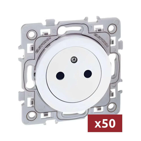 Lot de 50 prises 2P+T Square Eur'Ohm - 16A - Blanc