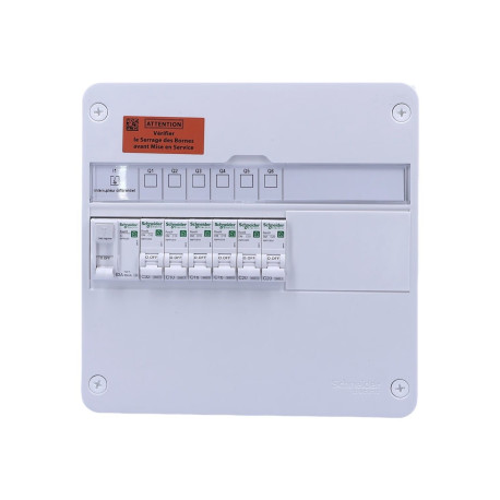 Tableau électrique pré-équipé Resi9 XP - 1 rangée - 1ID - 63A - 6 disjoncteurs - 13 modules