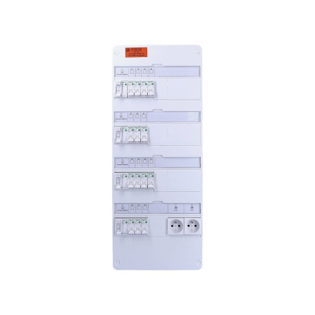 Tableau électrique pré-équipé Resi9 XP - 4 rangées - 4ID - 40A et 63A - 2 prises - 14 disjoncteurs - 13 modules