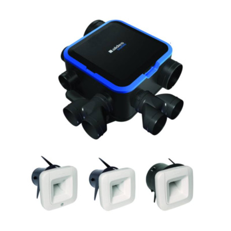 Kit VMC simple flux EasyHome Hygro Compact Premium HP+ Aldes - 365m3/h - 7 piquages - Avec bouches BDH ELEC