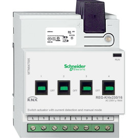 Actionneur de commutation KNX 4 sorties 230V 16A - A détection courant + commande manuelle