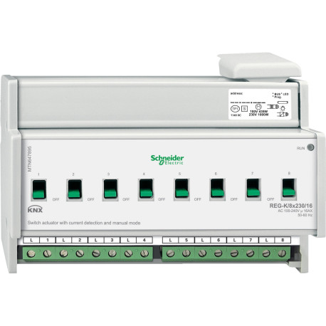 Actionneur de commutation KNX 8 sorties 230V 16A - A détection courant + commande manuelle