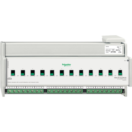 Actionneur de commutation KNX 12 sorties 230V 16A - A détection courant + commande manuelle