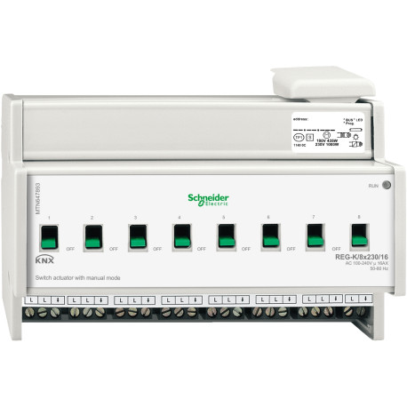Actionneur de commutation KNX 8 sorties 16A - Commande manuelle