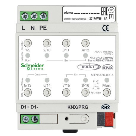 Passerelle SpaceLogic KNX - actionneur éclairage avec interface DALI 1L 16G 64 ballasts