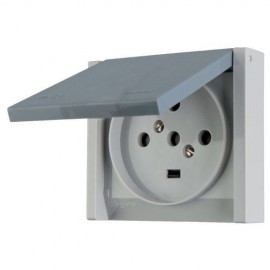 Prise de courant 20A 3P+N+T Plexo IP44 - Complet encastré - Gris