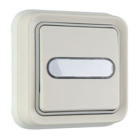 Bouton poussoir inverseur Plexo IP55 - Complet encastré avec porte-étiquettes - Blanc