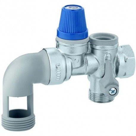 Groupe de sécurité coudé Caleffi Thermador NF 3/4 avec siège inox pour chauffe-eau électrique