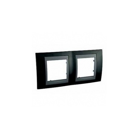 Plaque Unica Top - Noir rhodium avec liseré graphite 4 modules - Horizontale / entraxe 71mm