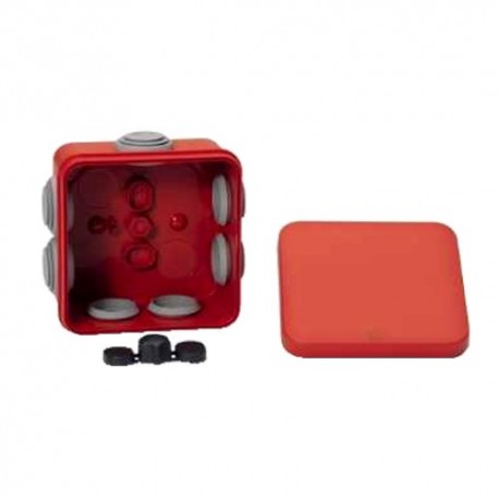 Boite de dérivation à embouts rouge pour circuits de sécurité - Couvercle à clipser - 80 x 80 x 45mm