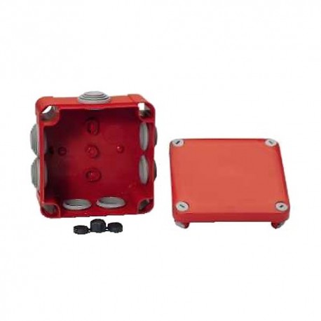 Boite de dérivation à embouts rouge pour circuits de sécurité - Couvercle à vis - 105 x 105 x 55mm