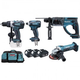 Coffret 4 machines Makita : perceuse visseuse - meuleuse - perfo burineur - visseuse à choc + sac à roulettes