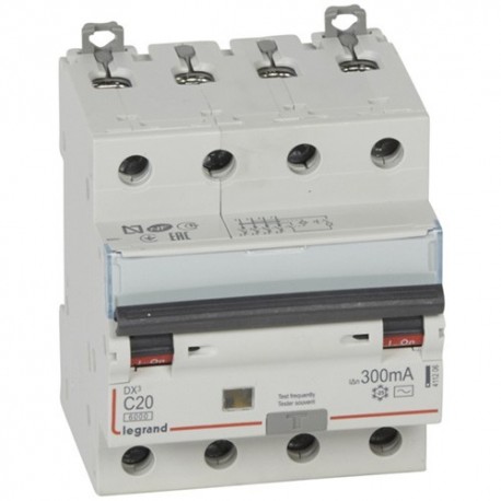 Disjoncteur différentiel mono DX³ - 6000A - 10kA - 20 a - 300 mA - Courbe C - Départ - Tétrapolaire 