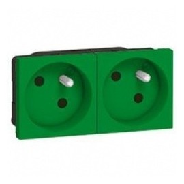 Prise 2P+T Mosaic - Vert pour identifications de circuits contrôlés par inter horaire - Bloc de 2 prises