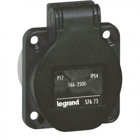 Socle de tableau à brochage domestique P17 Noir - 250 V - 16A - 2P+T - IP 54