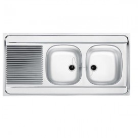 Evier Man721-1200 pour cuisine - A poser - 2 cuves - Avec égouttoir réversible
