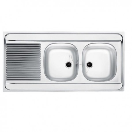 Evier Man721-1200 pour cuisine - A poser - 2 cuves - Avec égouttoir réversible
