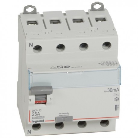 Interrupteur différentiel - 25A - 30mA - Type AC - 400V - Vis/Vis - Haut/Bas