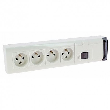Blocs multiprises d'installation ou fixable - Avec interrupteur à voyant - 4x2P+T - 16A - Sans cordon - Blanc