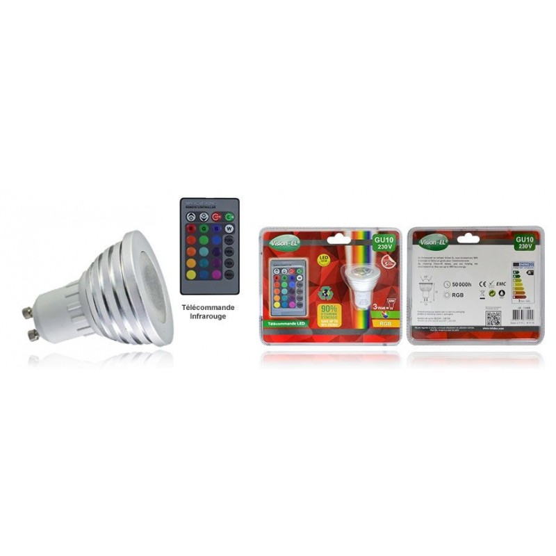Ampoule LED spot multicolore avec GU10 3W RGB Non