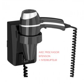 Sèche-cheveux Clipper II Support - 1400W - Noir - Support avec prise rasoir bitension + interrupteur