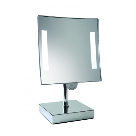 Miroir à poser Galaxy lumineux grossissant X3 sensitif - Led - Laiton chromé/noir - Pile - Tubulaire