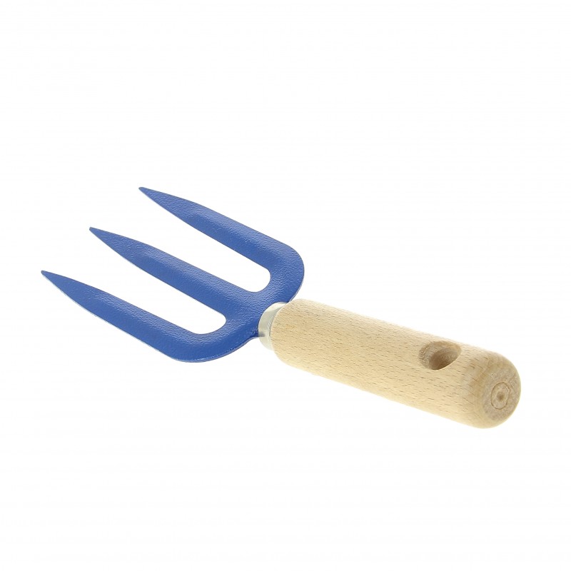 Fourche à fleurs 3 dents - Manche en bois - Bleu