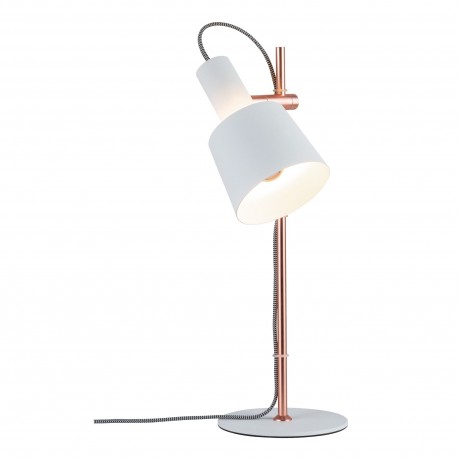 Lampe à poser NEORDIC HALDAR - 20W - E14 - 230V - Blanc - Cuivre - Dimmable - Sans ampoule - Avec connecteur de câble