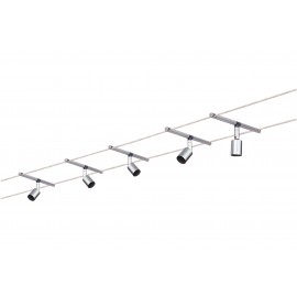 Kit 5 spots Spice Salt sur câbles Paulmann - 5x10W - GU5.3 - 80 VA - Chrome mat - Dimmable