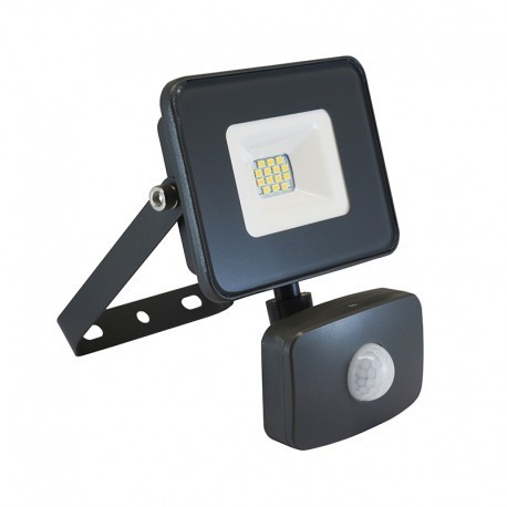 Projecteur extérieur LED plat noir avec détecteur de présence - 10W - 4000K - IP65 - Non dimmable