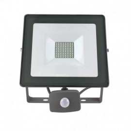 Projecteur extérieur LED plat noir avec détecteur de présence - 50W - 4000K - IP65 - Non dimmable
