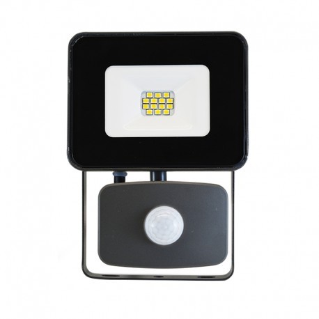 Projecteur extérieur LED plat noir avec détecteur de présence - 10W - 3000K - IP65 - Non dimmable