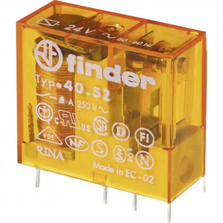 Lot de 50 relais miniatures 40.52 pour circuits imprimés - 230 V/AC - 2 contacts - Série 40 - 8A - Pas de 5 mm - AgNi+Au
