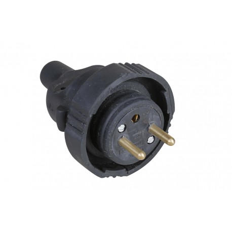 Fiche mâle avec bague finition caoutchouc - Sortie droite 2P+T - 16 A - Noir