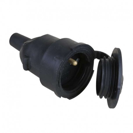 Prolongateur femelle avec volet finition caoutchouc - Sortie droite - 2P+T - 16A - Noir