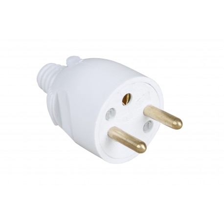 fiche mâle à coiffe en plastique - 2P+T - 16 A - Blanc