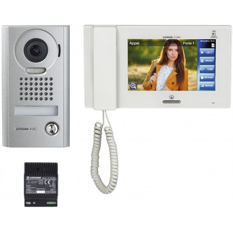 Kit interphone vidéo platine en saillie JPS4AEDV avec moniteur écran 7” et tactile - Blanc