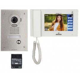 Kit interphone vidéo platine encastré JPS4AEDF avec moniteur écran 7” tactile - Blanc